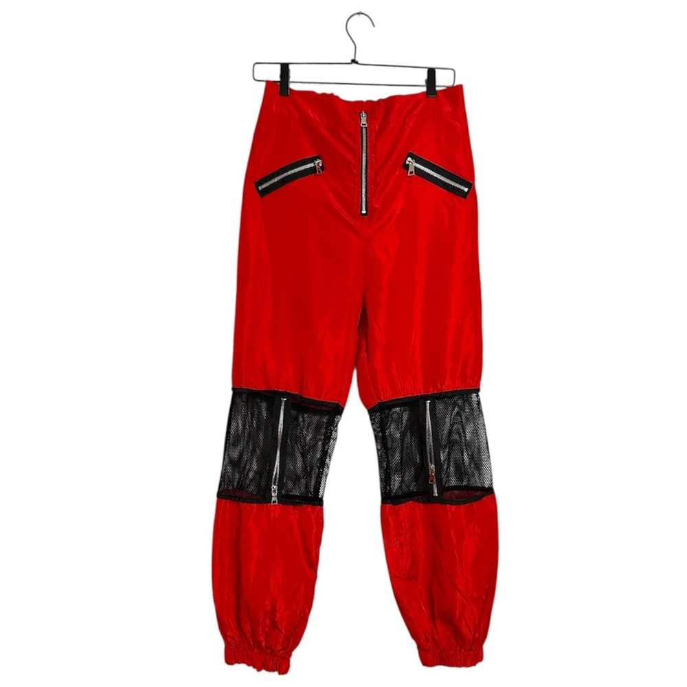 Red Mesh Zip Utility Cargo Pants Cyberpunk Streetwear Parachute Style Size Large